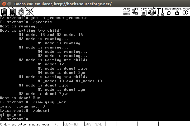 在修改过的Linux 0.11上运行*process*可执行程序的输出